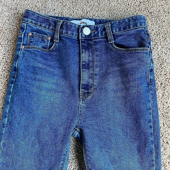 L'OEIL Studio Medium Wash Straight Crop High Rise Fray Hem Jeans Women's Large - Picture 2 of 7